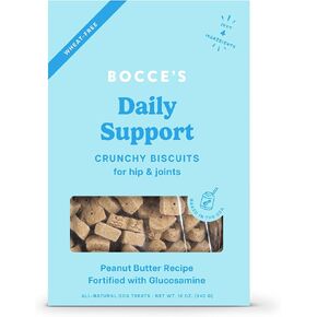 Bocce's Bakery Hip Daily Support Treats for Dogs, Wheat-Free Dog Treats, Made with Real Ingredients, Baked in The USA, Supports Joint Health, All-Natural Peanut Butter Biscuits, 12 oz
