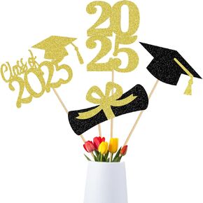 Gold Graduation Party Centerpieces for Tables 2024 Gold Graduation Tables Centerpieces Sticks, Class of 2024 Table Toppers for Gold 2024 Graduation Table Decorations - 24 Pieces