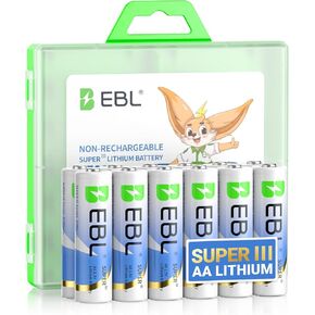بطاريات EBL AA الليثيوم 3700mAh ، أطول 1.5 فولت مضاعفة تدوم بطارية تم ترقية بطاريات Super ⅲ Lithium AA للكاميرا المميتة ، جرس الباب ، طاقة عالية الأداء ، 12 حزمة غير قابلة للترويج