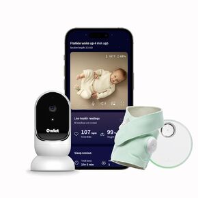 OWLET® DREAM DUO SMART BABY MONTORD: FDA-COPED DREAM SOCK® PLUS OWLEL CAM 2- مسارات وإعلامها بمعدل النبض والأكسجين أثناء عرض الطفل في 1080 بكسل HD WIFI