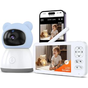 Smart WiFi Baby Monitor,2K HD Baby Camera with 5" Color Display,Night Vision,Remote Pan Tilt Zoom,Cry & Motion Detection,Temp & Humidity Sensor,2-Way Talk,APP Control,Works with iOS & Android