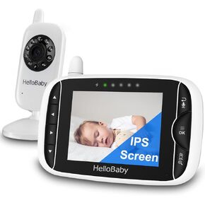 HelloBaby Baby Monitor with 2 Cameras - Monitor no WiFi Baby Monitor with Camera and Audio,Video Baby Monitor,Night Vision 2-Way Audio Fully Remote Pan & Tilt 2X Zoom Temperature,ECO Mode,8 Lullabies
