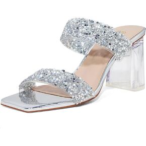 GENSHUO High Chunky Heels for Women Fashion Comfort Slip on Square Open Toe Block Heel Sandals Two Strap Backless Mules