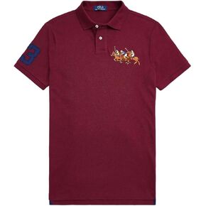 POLO RALPH LAUREN Men's Custom Slim Fit Mesh Triple Pony Polo Shirt (Red, L)