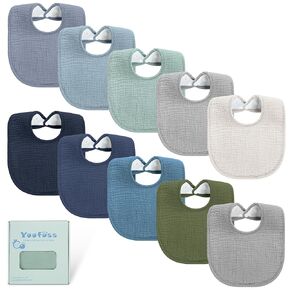 Yoofoss 10 Pack Muslin Baby Bibs for Drooling and Teething, Cotton Bandana Drool Bibs for Baby Girl Boy Unisex 0-36 Months