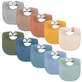 Yoofoss 10 Pack Muslin Baby Bibs للتسليم والقرن ، Bandana Cotton bibs for baby girl boy insisex 0-36 months