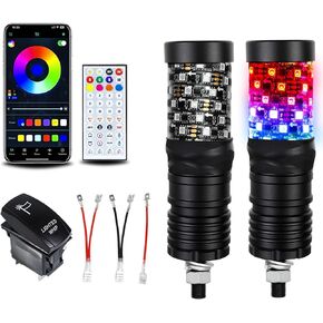 2 Pack 1FT Fat Whip Lights, LED Whip Lights with App & Remote Control, Spiral RGB Chasing Lighted Antenna Whips with Rocker Switch, Music Whip Light for SXS UTV ATV RZRCan-Am X3 Off-Road