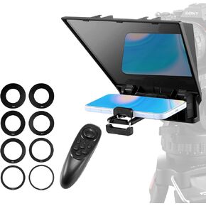 VEVOR Teleprompter, 16" Aluminum Alloy, Floor Type with Adjustable Angle Spectroscope, Remote Control, for YouTube, Twitch, Zoom, Supports DSLR/Webcam/Smartphone, for Video Recording/Live Streaming