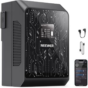 NEEWER Smart Mini V Mount Battery NEEWER APP Control, 6800mAh 99Wh 14.5V with 100W PD Fast Charging, OLED, Dual USB C/D Tap/BP/USB A/Dual DC Ports, Compatible with BMPCC 4k 6k Camcorder Camera, PS099S