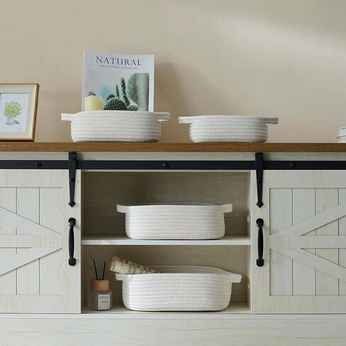 5-Piece Rectangle Storage Basket Set- Natural Cotton Rope Woven Baskets for Organizing! Small Basket for Montessori, Baby Nursery, Dog Toy Baskets, Cat Toy Box, Bathroom Organization Bin- Lake Blue in Kuwait