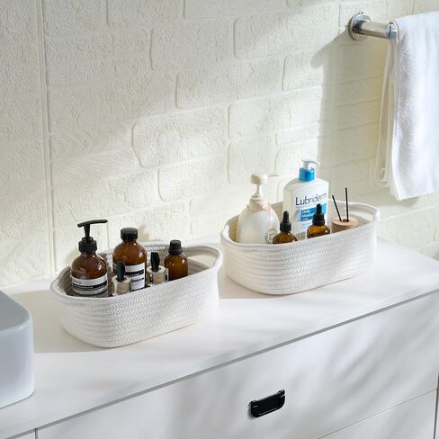 5-Piece Rectangle Storage Basket Set- Natural Cotton Rope Woven Baskets for Organizing! Small Basket for Montessori, Baby Nursery, Dog Toy Baskets, Cat Toy Box, Bathroom Organization Bin- Lake Blue in Kuwait