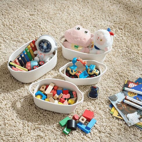 5-Piece Rectangle Storage Basket Set- Natural Cotton Rope Woven Baskets for Organizing! Small Basket for Montessori, Baby Nursery, Dog Toy Baskets, Cat Toy Box, Bathroom Organization Bin- Lake Blue in Kuwait