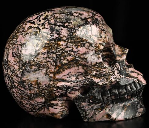 2.0" Pink and Black Rhodonite Crystal Skull, Hand Carved Gemstone Fine Art Sculpture, Reiki Healing Stone Statue.1390 in Kuwait