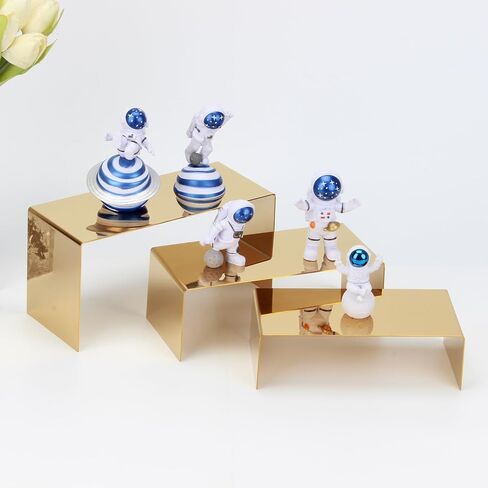 Silver Stainless Steel Riser Figures Display Stand, 3 Pcs Mirror Risers for Jewelry Cake Display, Stackable Figures Makeup Display Shelves Rack for Home Boutique Countertop Holder, 3.9" Widen in Saudi Arabia