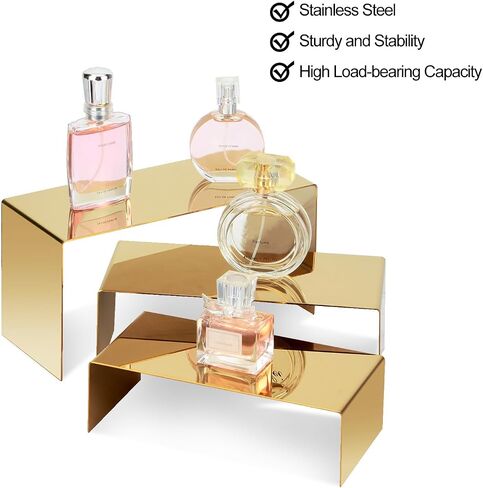 Silver Stainless Steel Riser Figures Display Stand, 3 Pcs Mirror Risers for Jewelry Cake Display, Stackable Figures Makeup Display Shelves Rack for Home Boutique Countertop Holder, 3.9" Widen in Saudi Arabia
