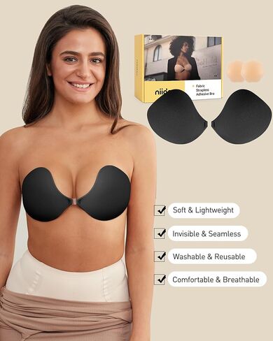 Niidor Sticky Bra, Strapless Adhesive Bra for Women, Invisible Siliocne Bra with Nipple Covers for Backless Dress Nude in Kuwait