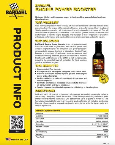 1511 Engine Power Booster Additive - Reduces Friction and Improves Gas and Diesel Engine Performance - 12 fl. oz. (Pack of 1) in Saudi Arabia