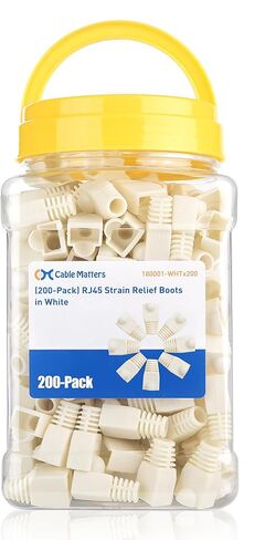 كابل ماترز 200 حزمة من أحذية تخفيف الضغط Cat6 / Cat5e RJ45، حذاء RJ45، حذاء Cat6، حذاء CAT6 Ethernet باللون الأسود، يناسب كابلات إيثرنت مقاس 6.4 مم (0.25 بوصة) in Saudi Arabia