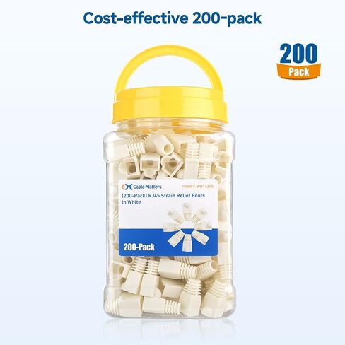 كابل ماترز 200 حزمة من أحذية تخفيف الضغط Cat6 / Cat5e RJ45، حذاء RJ45، حذاء Cat6، حذاء CAT6 Ethernet باللون الأسود، يناسب كابلات إيثرنت مقاس 6.4 مم (0.25 بوصة) in Saudi Arabia