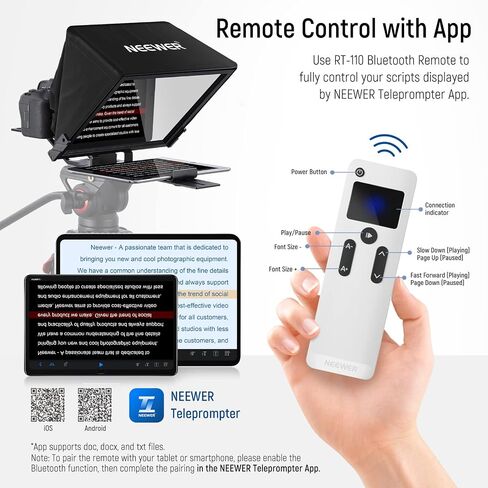 NEEWER Teleprompter X14 II with RT113 Remote & App Control, 14" Beamsplitter, Vertical Adjustable Snap in QR Plate Compatible with 501PL iPhone iPad Tablet Camera Camcorder, Assembly Free in Saudi Arabia