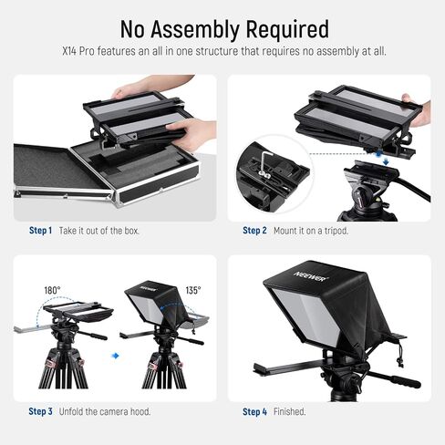 NEEWER Teleprompter X14 II with RT113 Remote & App Control, 14" Beamsplitter, Vertical Adjustable Snap in QR Plate Compatible with 501PL iPhone iPad Tablet Camera Camcorder, Assembly Free in Saudi Arabia