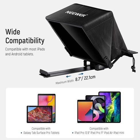 NEEWER Teleprompter X14 II with RT113 Remote & App Control, 14" Beamsplitter, Vertical Adjustable Snap in QR Plate Compatible with 501PL iPhone iPad Tablet Camera Camcorder, Assembly Free in Saudi Arabia