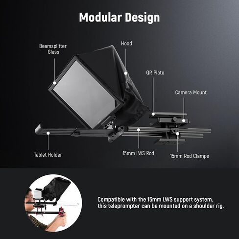 Neewer Teleprompter X14 II مع RT113 التحكم عن بُعد والتطبيق ، 14 بوصة Beamsplitter ، المفاجئة القابلة للتعديل الرأسية في لوحة QR متوافقة مع 501PL iPhone ipad tablet camera camcorder ، Assembly Free in Kuwait