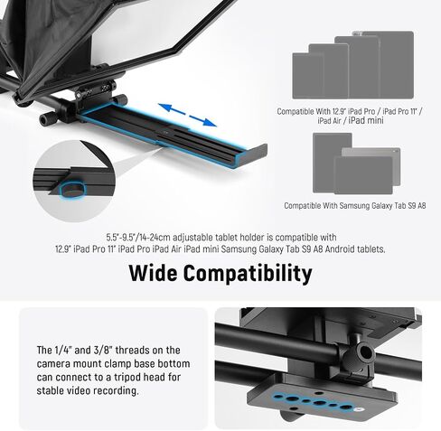 Neewer Teleprompter X14 II مع RT113 التحكم عن بُعد والتطبيق ، 14 بوصة Beamsplitter ، المفاجئة القابلة للتعديل الرأسية في لوحة QR متوافقة مع 501PL iPhone ipad tablet camera camcorder ، Assembly Free in Kuwait