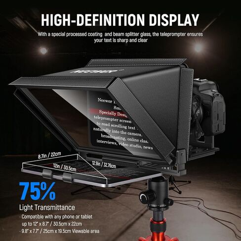 NEEWER Teleprompter X17 II with RT113 Remote/APP Control, 17" HD Beamsplitter All Metal Frame Upgraded Camera Mount QR Plate Compatible with Manfrotto 501PL iPad iPhone, Max Load 44.1Ib, Assembly Free in Saudi Arabia