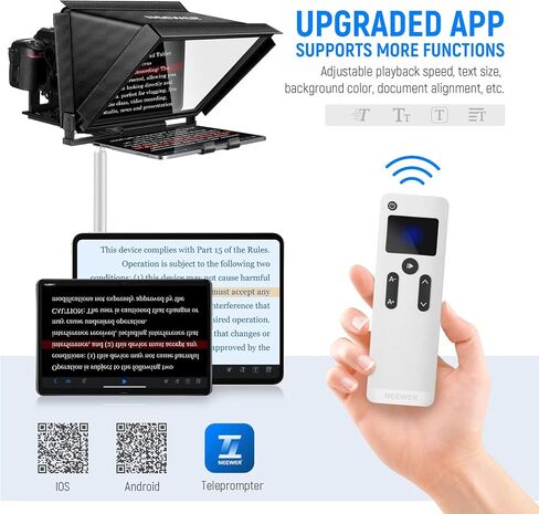 NEEWER Teleprompter X17 II with RT113 Remote/APP Control, 17" HD Beamsplitter All Metal Frame Upgraded Camera Mount QR Plate Compatible with Manfrotto 501PL iPad iPhone, Max Load 44.1Ib, Assembly Free in Saudi Arabia
