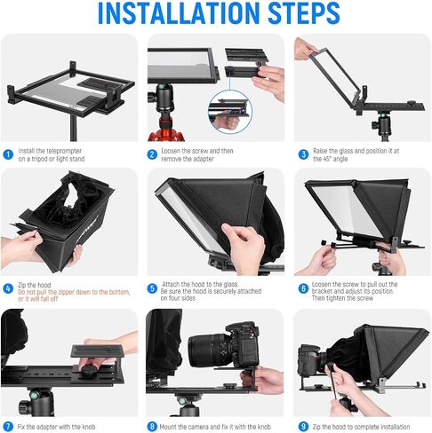 NEEWER Teleprompter X17 II with RT113 Remote/APP Control, 17" HD Beamsplitter All Metal Frame Upgraded Camera Mount QR Plate Compatible with Manfrotto 501PL iPad iPhone, Max Load 44.1Ib, Assembly Free in Saudi Arabia