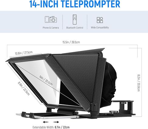 NEEWER Teleprompter X17 II with RT113 Remote/APP Control, 17" HD Beamsplitter All Metal Frame Upgraded Camera Mount QR Plate Compatible with Manfrotto 501PL iPad iPhone, Max Load 44.1Ib, Assembly Free in Saudi Arabia