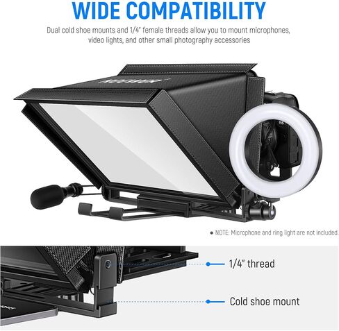 NEEWER Teleprompter X17 II with RT113 Remote/APP Control, 17" HD Beamsplitter All Metal Frame Upgraded Camera Mount QR Plate Compatible with Manfrotto 501PL iPad iPhone, Max Load 44.1Ib, Assembly Free in Saudi Arabia