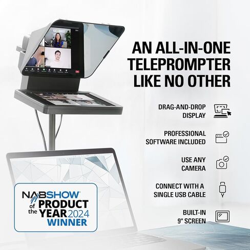 مجموعة جبل القطب Elgato Prompter - Premium Teleprompter + Clamp القابلة للتمديد القابلة للتمديد (حتى 125 سم/49 بوصة) ، متوافقة مع DSLR ، كاميرا الويب ، والهاتف الذكي ، مثالية للبث ومكالمات الفيديو ، ويعمل مع Mac/PC in Kuwait