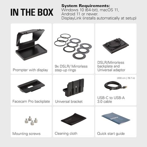 مجموعة جبل القطب Elgato Prompter - Premium Teleprompter + Clamp القابلة للتمديد القابلة للتمديد (حتى 125 سم/49 بوصة) ، متوافقة مع DSLR ، كاميرا الويب ، والهاتف الذكي ، مثالية للبث ومكالمات الفيديو ، ويعمل مع Mac/PC in Kuwait