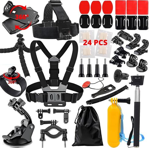 lifelimit Accessories 62 in 1 Accessories Starter Kit Compatible with All Gopro Hero 13/12/11/10/9/8 max Fusion/Session/HD Black White Silver AKASO APEMAN Campark SJCAM in Kuwait