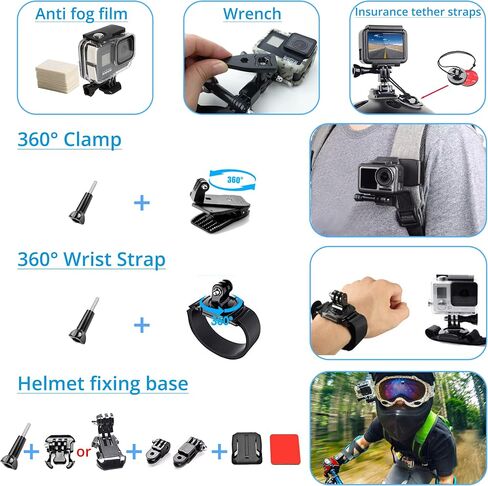 lifelimit Accessories 62 in 1 Accessories Starter Kit Compatible with All Gopro Hero 13/12/11/10/9/8 max Fusion/Session/HD Black White Silver AKASO APEMAN Campark SJCAM in Kuwait