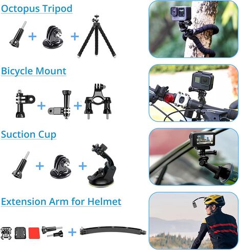 lifelimit Accessories 62 in 1 Accessories Starter Kit Compatible with All Gopro Hero 13/12/11/10/9/8 max Fusion/Session/HD Black White Silver AKASO APEMAN Campark SJCAM in Kuwait