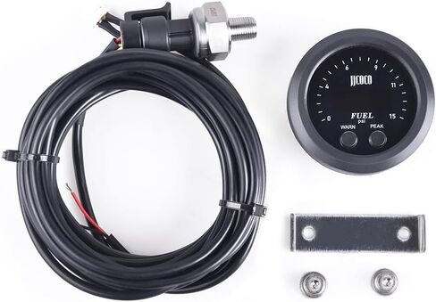 Fuel Pressure Gauge 2‑1/16in 52mm Ultraslim 15PSI Red LED DC12V-24V with Alarm and Electronic Sensor for Car & Truck in Kuwait