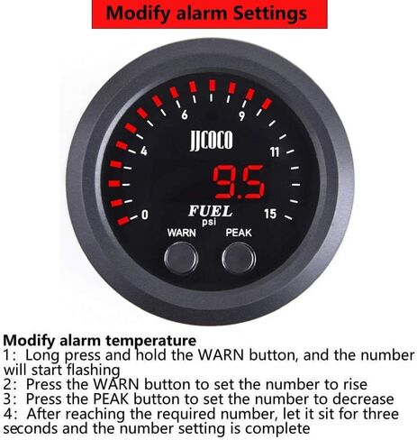 Fuel Pressure Gauge 2‑1/16in 52mm Ultraslim 15PSI Red LED DC12V-24V with Alarm and Electronic Sensor for Car & Truck in Kuwait