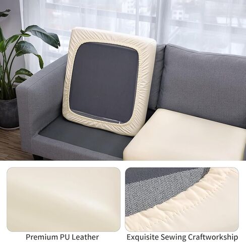 YISUN PU Leather Couch Cushion Sofa Cover, Waterproof Stretch Couch Cushion Slipcovers, Faux Leather Sofa Slipcovers Loveseat Couch Cushion Replacement Chair/Furniture Protector, 3 Pcs (Brown) in Kuwait