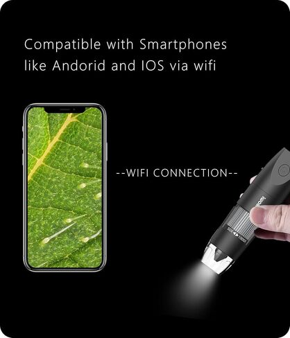 Digital Microscope Wireless Pocket Handheld USB Microscopes, 50x-1000x Zoom Fixed Focus HD Magnifier with LEDs, Inspection Camera Compatible with iPhone, Android Phone, MacBook, Windows PC (Black) in Saudi Arabia
