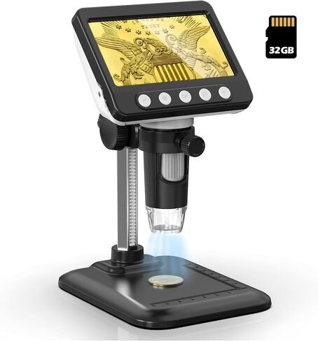 Coin Microscope, 4.3" LCD USB Digital 1000X 1080P Coin Magnifier | 8 Adjustable LED Lights, PC View Compatible with Windows/MacBook for Adults Kids in Saudi Arabia