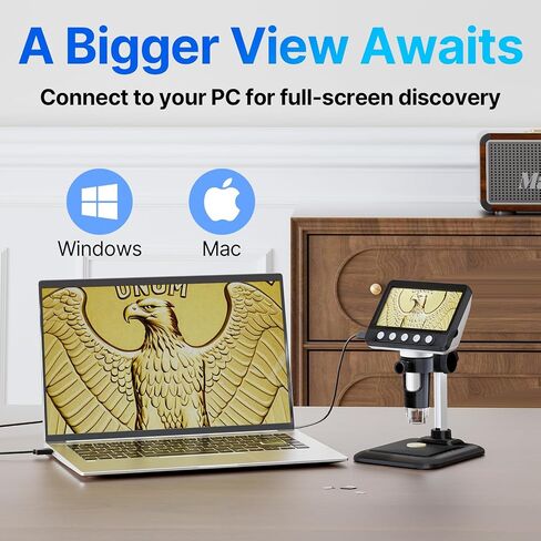 Coin Microscope, 4.3" LCD USB Digital 1000X 1080P Coin Magnifier | 8 Adjustable LED Lights, PC View Compatible with Windows/MacBook for Adults Kids in Saudi Arabia