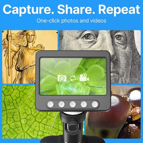 Coin Microscope, 4.3" LCD USB Digital 1000X 1080P Coin Magnifier | 8 Adjustable LED Lights, PC View Compatible with Windows/MacBook for Adults Kids in Saudi Arabia