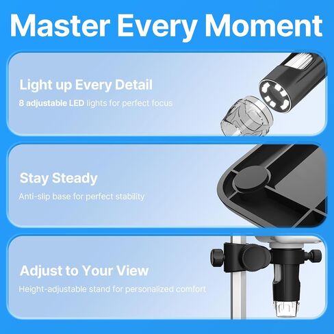 Coin Microscope, 4.3" LCD USB Digital 1000X 1080P Coin Magnifier | 8 Adjustable LED Lights, PC View Compatible with Windows/MacBook for Adults Kids in Saudi Arabia