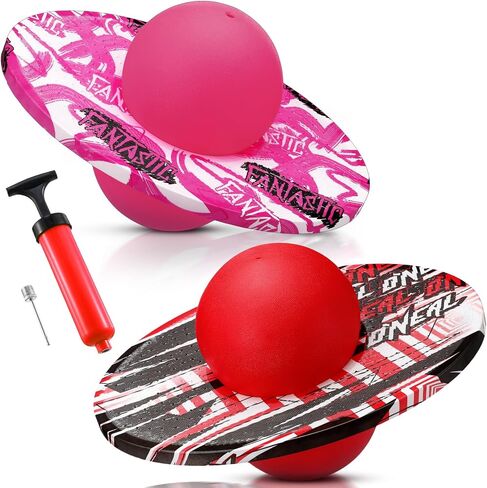Junkin 2 Pcs Pogo Ball Pogo Trick Board Toy Balance Board Pogo Balance Bounce Ball with Pump and Strong Grip Deck for Fun Challenge Fidget Indoor, Outdoor Toys(Red, Pink,Fashion Style) in Saudi Arabia