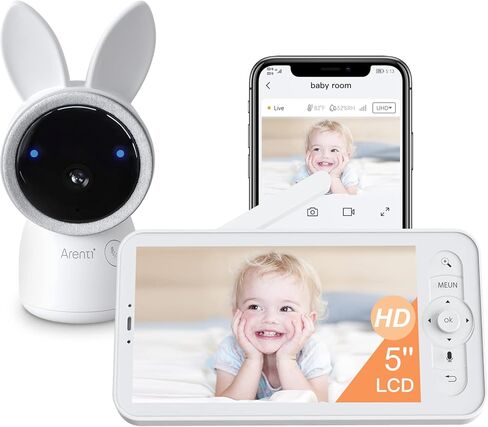ARENTI Baby Monitor, 2K Smart Baby Camera with 5-Inch Upgraded Wireless Display, Super Night Vision, Lullabies, Cry & Motion Detection, Temp & Humidity Sensor, Two Way Audio in Saudi Arabia
