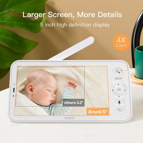 ARENTI Baby Monitor, 2K Smart Baby Camera with 5-Inch Upgraded Wireless Display, Super Night Vision, Lullabies, Cry & Motion Detection, Temp & Humidity Sensor, Two Way Audio in Saudi Arabia