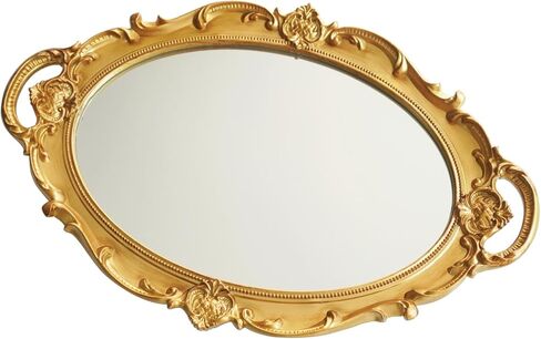 14.5 x 10 Inchs Vintage Mirrors for Wall Decor,Oval Mirror Wall Mirror Gold Mirror Perfumes Mirror Cosmetics Display Mirror Tray (Gold) in Kuwait